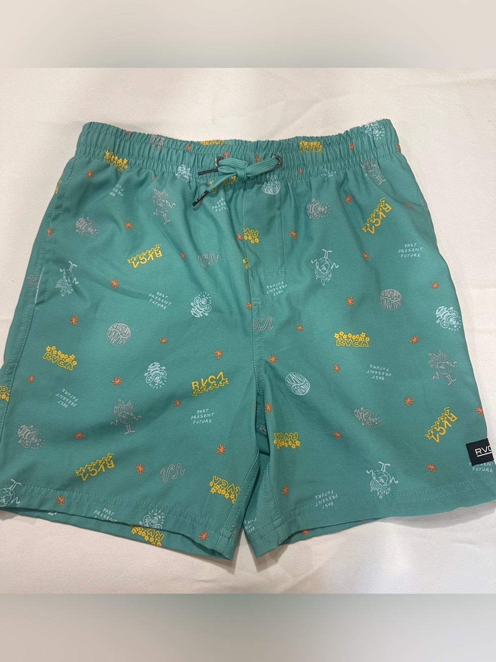 RVCA boys Teal Patterned Swim Trunks size 10/12